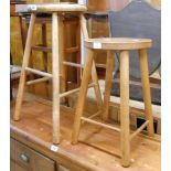 A vintage elm seated bar stool - sold with a modern stained wood stool