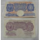 A Peppiatt £1 banknote and Ten Shilling similar