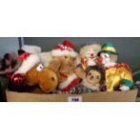 A box containing soft toys and clowns - various condition