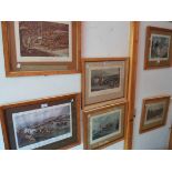 Eight maple framed sporting prints including snipe and woodcock shooting, Ascot races, Epsom and two