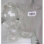 Six pieces of assorted cut glassware including Webb Corbett daffodil vase, biscuit jar, etc.