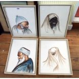 T.R. L: a set of four mid/late 20th Century watercolour portraits of North African Arab figures