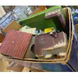 A collection of vintage wooden, plastic, vinyl and metal farm yard toys - various condition