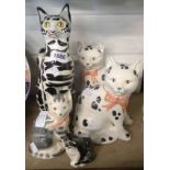 A vintage Italian pottery cat figurine - sold with a pair of Rye pottery mantle cats, a smaller