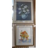 Mary Brewin: a gilt framed watercolour study of a vase of flowers - sold with another pastel study