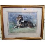 Cecil Elgee: a gilt framed watercolour portrait of a collie dog - signed