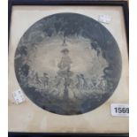 R. Dadd: a framed circular monochrome print entitled Puck and the Fairies