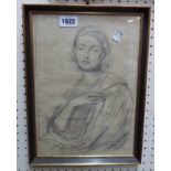 A gilt framed antique old master style pencil portrait of a seated lady - Medici Society label