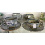 Four Wenford Bridge Seth Cardew studio pottery cups and saucers