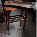 A 49.5cm stained wood bedside table with slatted undertier - sold with a vintage oak folding bed