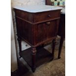 A 45.5cm French stained mixed wood marble top pot cupboard with drawer, fall and undertier set on