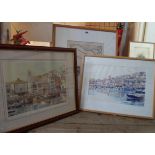 John Gillo: a framed coloured print, entitled Brixham Harbour - sold with a Lynne Peets similar, a