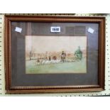 A gilt framed watercolour, depicting a hunting scene near Holditch - indistinctly signed and
