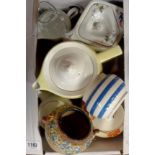 A box of assorted ceramics including Doulton Lambeth cachepot, Atlas china teapot, etc.