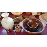 Seven pieces of studio pottery including John Leach Muchelney bowl, Christine-Anne Richards vase,