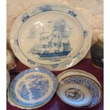 A large Oxney Green hand painted meat plate with maritime motif - sold with further decorative