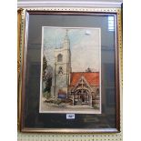 William Porter: a framed watercolour, entitled Church of St Peter, South Weald, Essex - signed and
