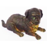 Attributed to Franz Bergman: a Vienna cold painted bronze dog pattern inkwell with ceramic liner (