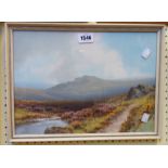 R. D. Sherrin: a framed gouache, depicting a moorland view with pool and track in foreground with