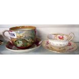 A 19th Century Prattware cup and saucer - sold with a 19th Century bone china cabinet cup and saucer
