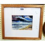 Mark Williamson BA: a framed small watercolour coastal view with menacing clouds - signed with