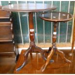 Antique mahogany pedestal wine table, set on turned pillar and tripod base - top reset - sold with