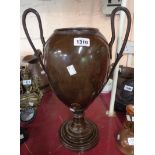 A large brass two handled urn converted from a samovar with bronzed patina - lid missing