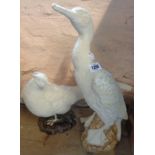 A large ceramic model of a cormorant - sold with a similar pheasant (a/f)
