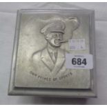 A 1920's sandcast aluminium cigarette box by R.W. Coan depicting HRH Edward Prince of Wales