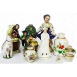 Three 19th Century European snuff bottles including Meissen flower encrusted urn, a cat, and a