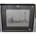 Alan Carr Linford: a pen and ink drawing, depicting Trafalgar Square - signed in pencil