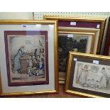 †A gilt framed antique C. Grant coloured cartoon print, entitled The School of Reform - sold with