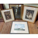 Two gilt framed antique monastery watercolours one marked S. Prout on mount and bearing Abbey
