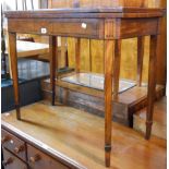 An 89cm Aesthetic Movement mahogany and ebony decorated fold-over card table with later baize lining