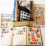 Seven 20th Century schoolboy stamp albums containing mainly hinge mounted GB and world stamps (few