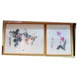 Ruth Laister: two large Chinese style ink and watercolour paintings on pith paper, one depicting a