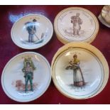 A set of six French porcelain plates depicting street vendors in original wooden box