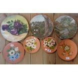 Seven assorted 19th Century Watcombe terracotta painted plaques - various condition