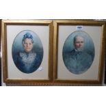 Eva G. Howgego: a pair of gilt framed and oval slipped watercolours depicting an elderly lady and