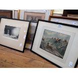Six framed antique and later prints including M. Cheverton framed artist's proof entitled Avebury