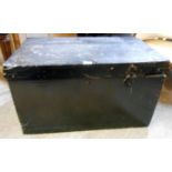 A 76cm late Victorian black painted wood lift top transit case - a/f
