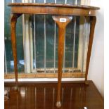 A 76cm 20th Century stained mixed wood demi-lune side table, set on tapered legs with pad feet