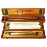 Two wooden cased parallel roller rules and two vintage maritime slide rules