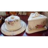 A Victorian wedge shaped cheese dish, a similar butter dish, bread plate, and plate