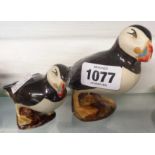 A John Bordeaux Isles of Scilly studio pottery puffin figurine - sold with a smaller similar