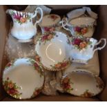 A Royal Albert Old Country Roses eight place tea service including teapot, jug and two sugar bowls