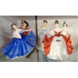 Three Royal Doulton lady figures - sold with two other damaged examples