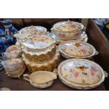 A large collection of Royal Crown Derby Royal Pinxton Roses ware comprising three vegetable tureens,