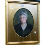 E. Sylvia Shaw: a gilt framed and oval slipped watercolour portrait of Mrs F.W. Watson Baker -