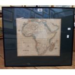 A framed antique map print of Africa, engraved by John Johnstone, Edinburgh